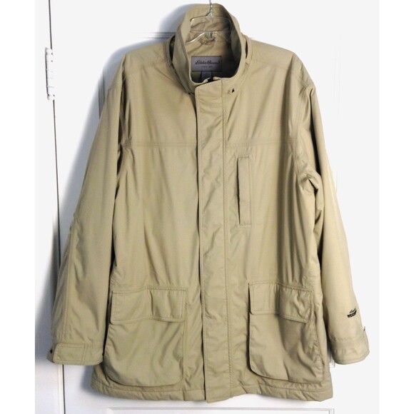 Eddie Bauer Weatheredge Jacket Men L Khaki Thinsulate Nylon Zip Cargo Barn Chore - Picture 1 of 9